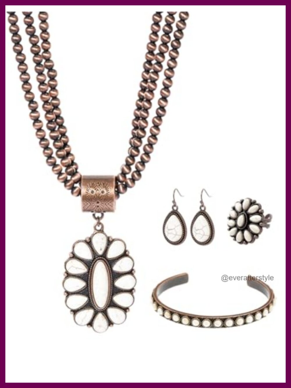 4 Piece Western Jewelry Set w/ Necklace Earrings Bracelet Ring